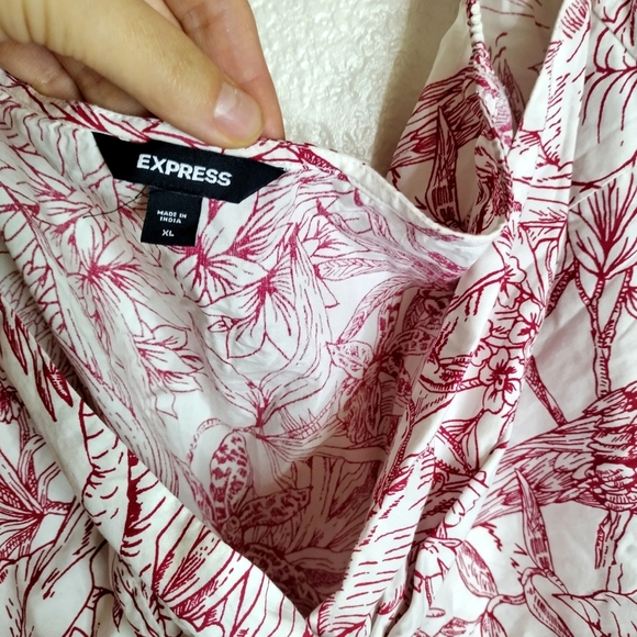 Express Printed Off Shoulder Twist Front Peplum Top Puffy Sleeves Sz Xl - Picture 5 of 8